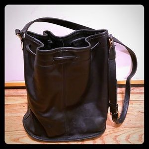 Black COACH Bucket Drawstring Leather Purse